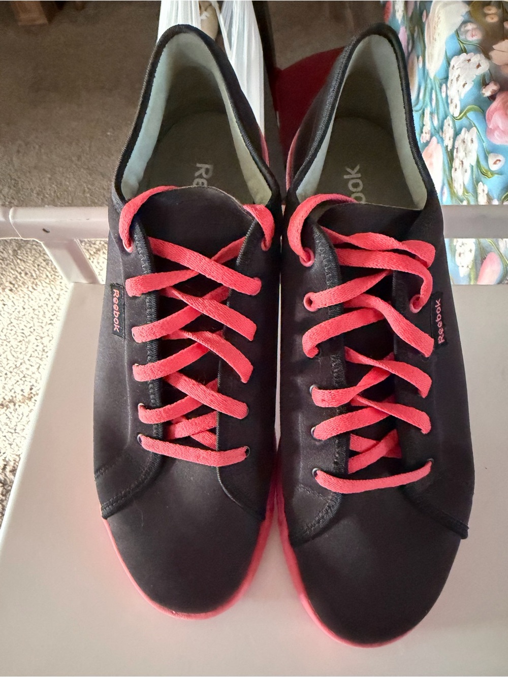 Reebok Women's Black Sneakers with Coral Pink Laces